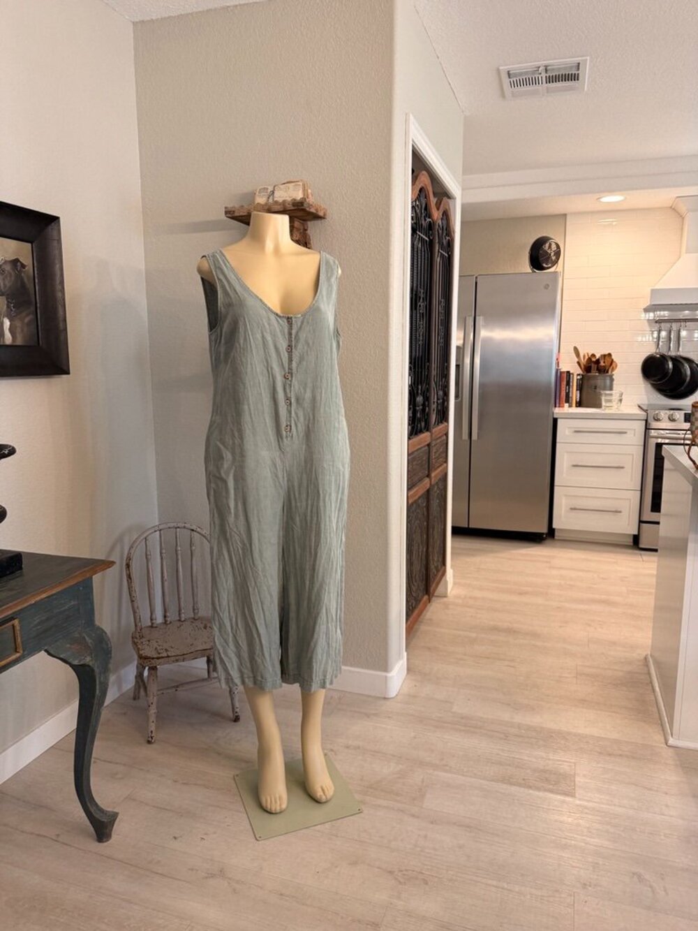 C&C california Button Front Mid Calf Sleeveless LINEN JUMPSUIT